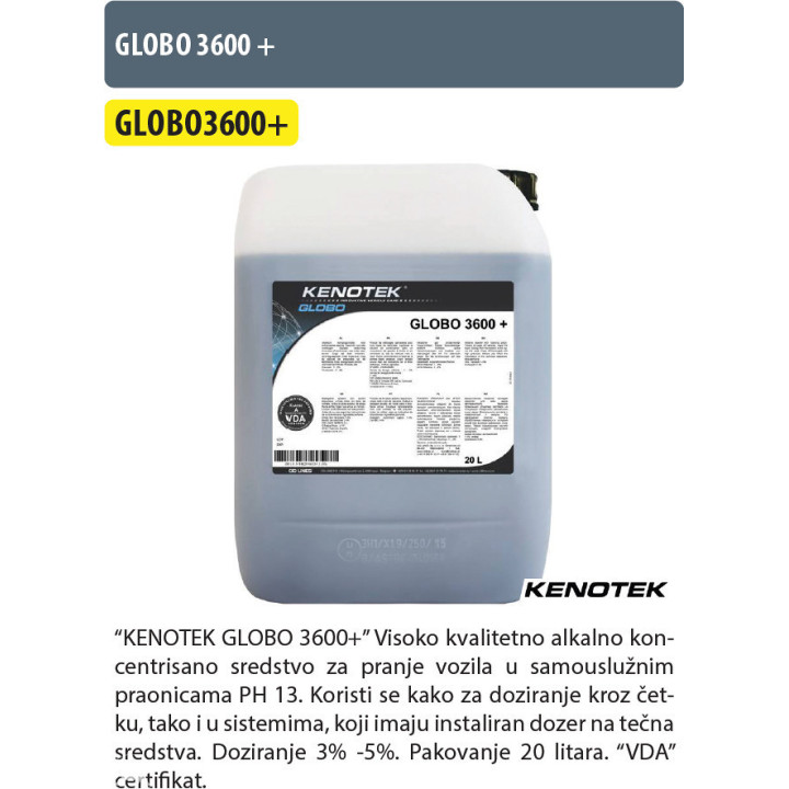 Kenotek GLOBO 3600+ ar laima aromātu — priešplovimo priemonė, 20 l