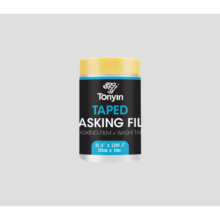 Tonyin Taped Masking Film — maalriteibiga kaitsekile värvimiseks, 55 / 110 / 150 / 180 cm × 33 m