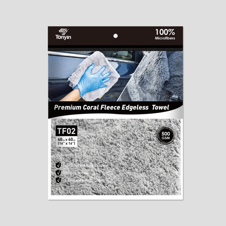 Tonyin TF02 Coral Fleece Microfiber Towel — automobilio priežiūros šluostė, 40 × 40 cm, 500 g/m²