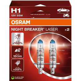 OSRAM NIGHT BREAKER LASER H1 — halogēnā priekšējo lukturu spuldze, 2 gab.