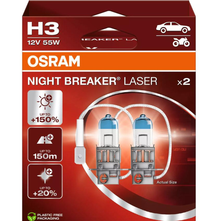 OSRAM NIGHT BREAKER LASER H3 — галогенная лампа головного света, 2 шт.