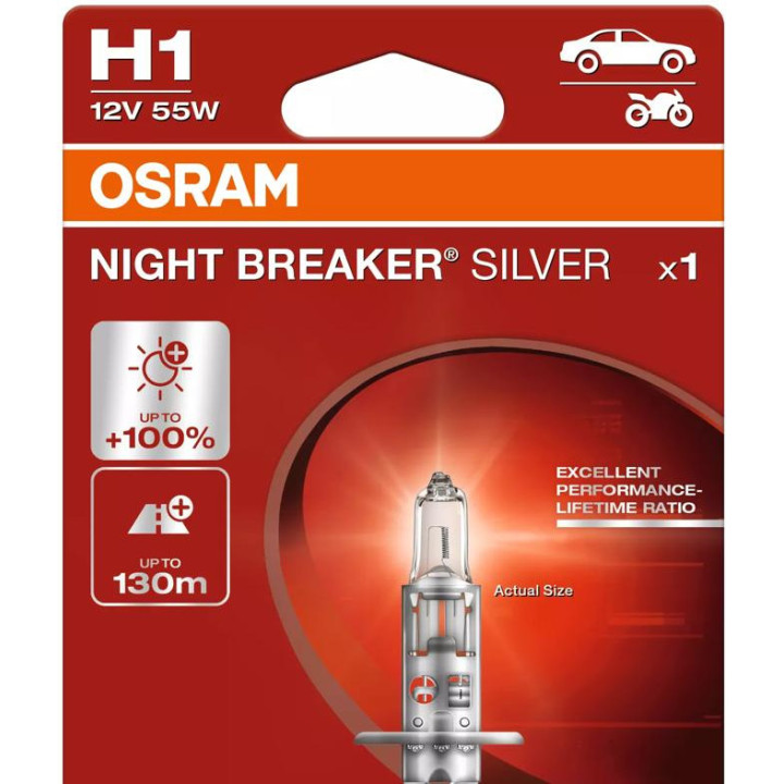 OSRAM NIGHT BREAKER SILVER H1 — halogen headlight bulb, 1 pc
