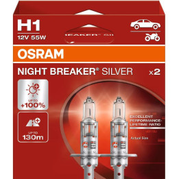 OSRAM NIGHT BREAKER SILVER H1 — halogeninė priekinio žibinto lemputė, 2 vnt.