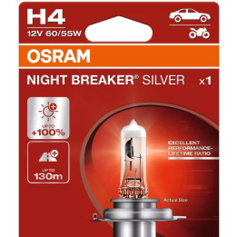 OSRAM NIGHT BREAKER SILVER H4 — halogeninė priekinio žibinto lemputė, 1 vnt.