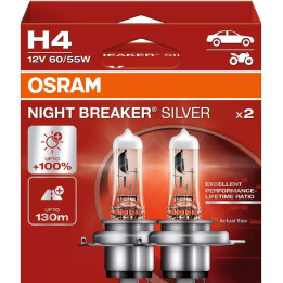 OSRAM NIGHT BREAKER SILVER H4 — halogēnā priekšējo lukturu spuldze, 2 gab.