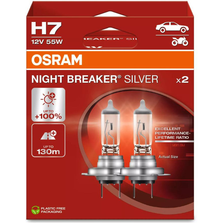 OSRAM NIGHT BREAKER SILVER H7 — halogeen-esilaterna pirn, 2 tk