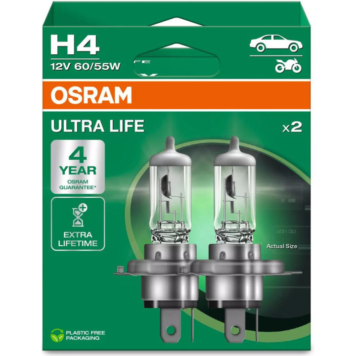 OSRAM ULTRA LIFE H4 — галогенная лампа головного света, 2 шт.