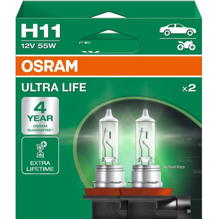 OSRAM ULTRA LIFE H11 — галогенная лампа головного света, 2 шт.