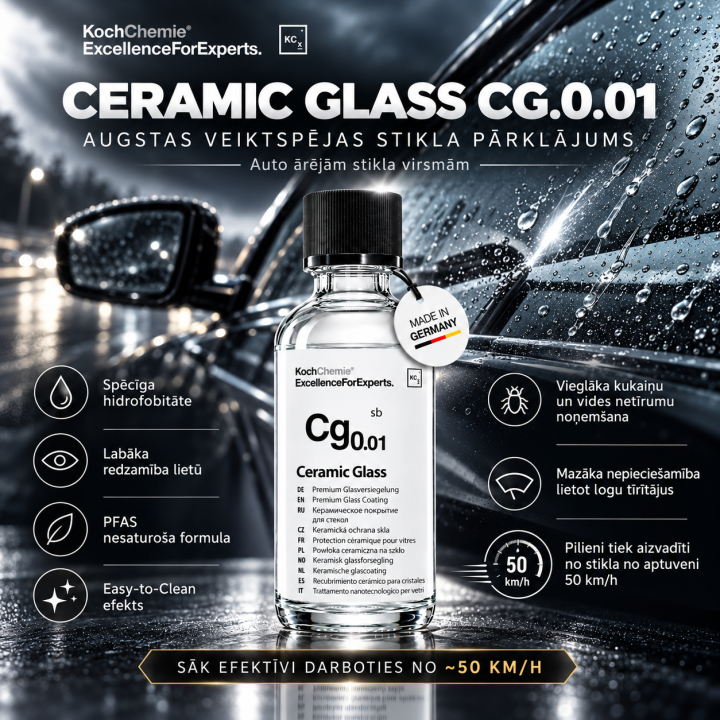 Koch-Chemie Ceramic Glass Cg0.01 stiklo danga, 50 ml — brošiūros iliustracija; nereiškia papildomos komplektacijos