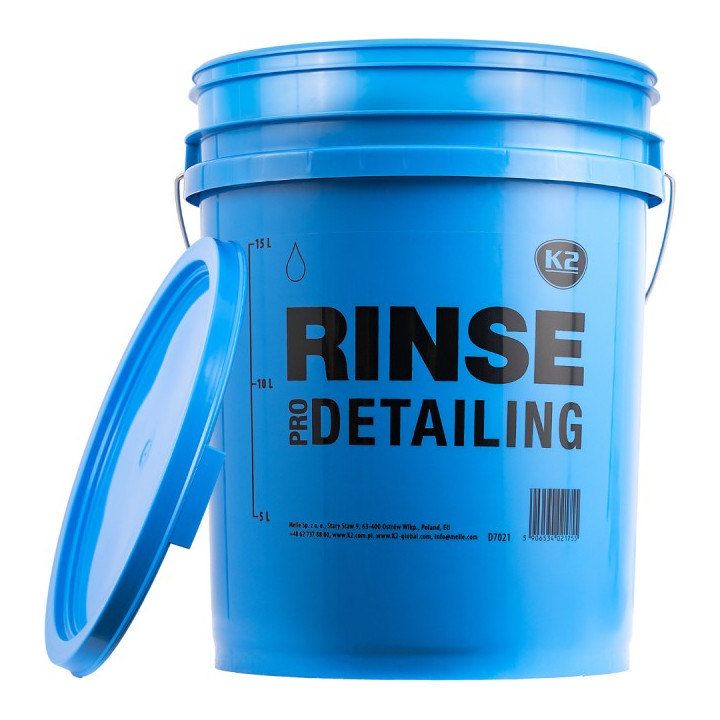 K2 Detailing Bucket RINSE — zilais skalošanas spainis, 20 l
