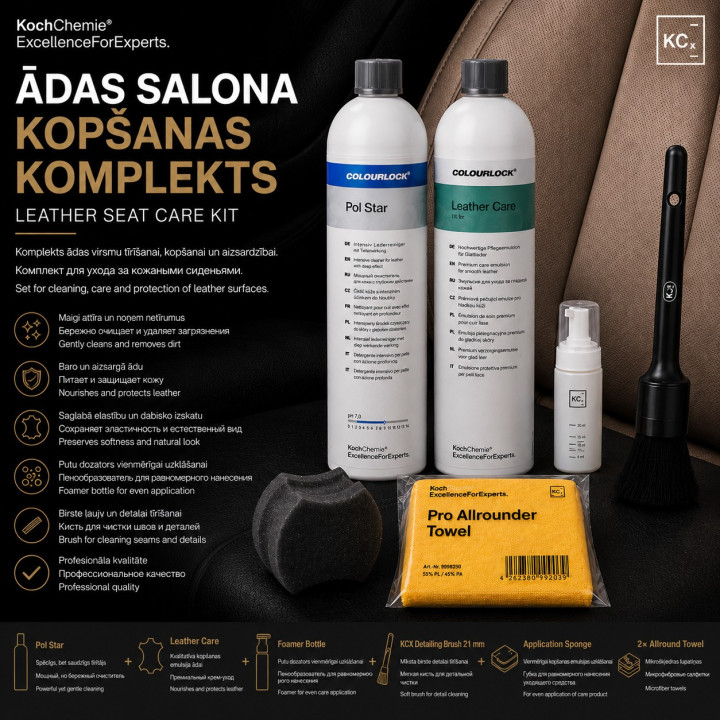 Koch-Chemie — nahksalongi puhastus- ja hoolduskomplekt, 500 ml + 750 ml